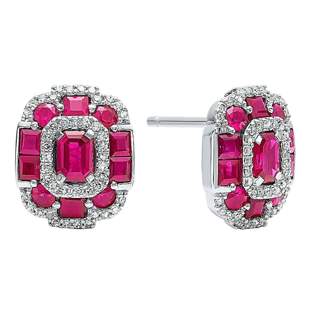 14Kt White Gold Diamond 1/6Ctw & Ruby 1 7/8Ctw Earring
