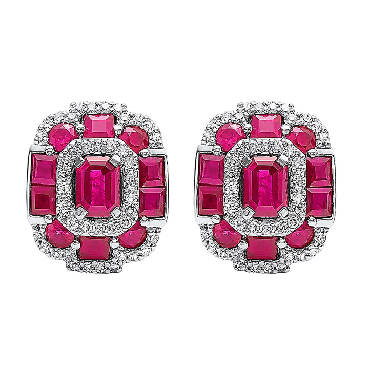 14Kt White Gold Diamond 1/6Ctw & Ruby 1 7/8Ctw Earring