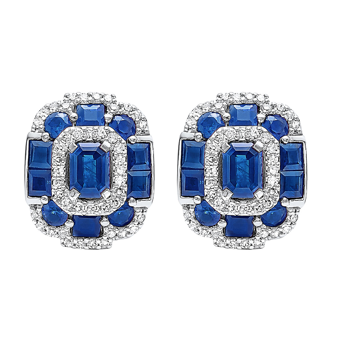 14Kt White Gold Diamond 1/5Ctw & Sapphire 1 7/8Ctw Earring