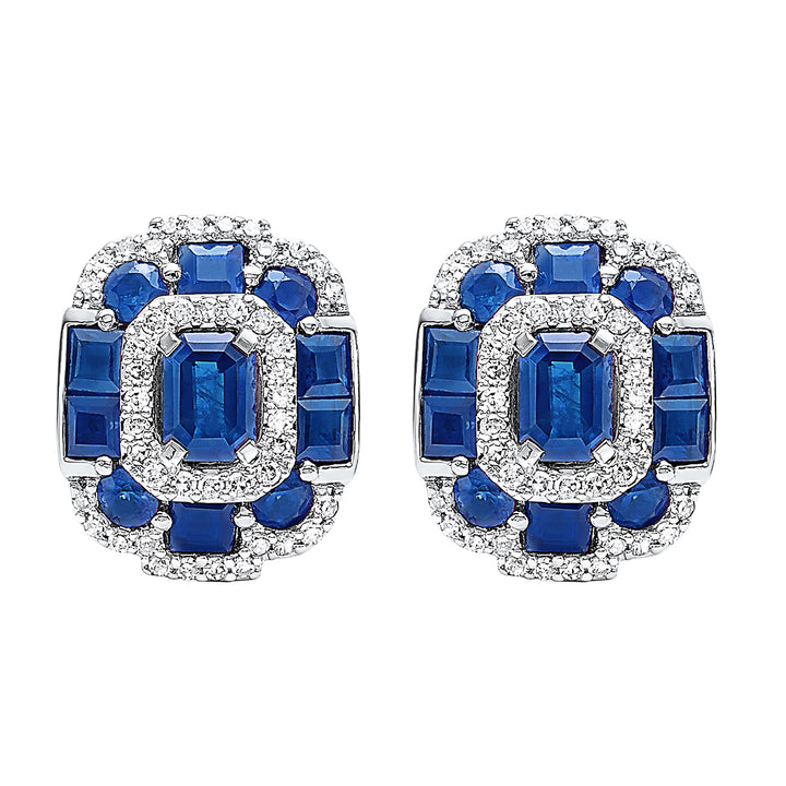 14Kt White Gold Diamond 1/5Ctw & Sapphire 1 7/8Ctw Earring