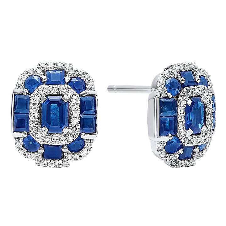 14Kt White Gold Diamond 1/5Ctw & Sapphire 1 7/8Ctw Earring