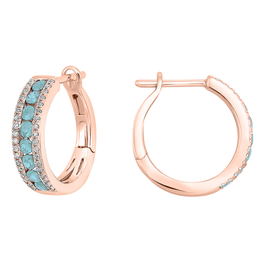 14Kt Rose Gold Diamond 1/5Ctw & Aquamarine 7/8Ctw Earring