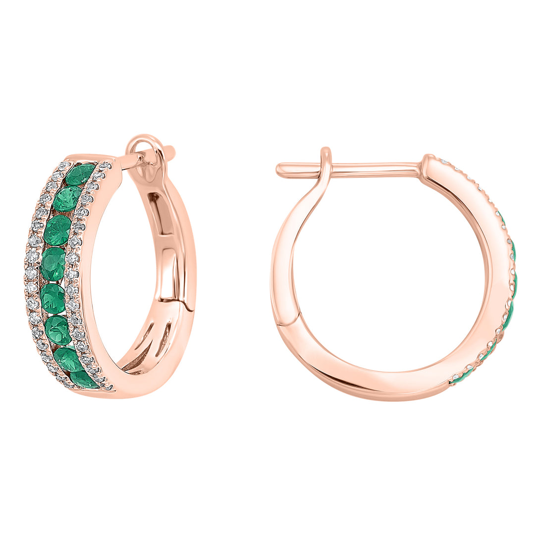14Kt Rose Gold Diamond 1/5Ctw & Emerald 5/8Ctw Earring