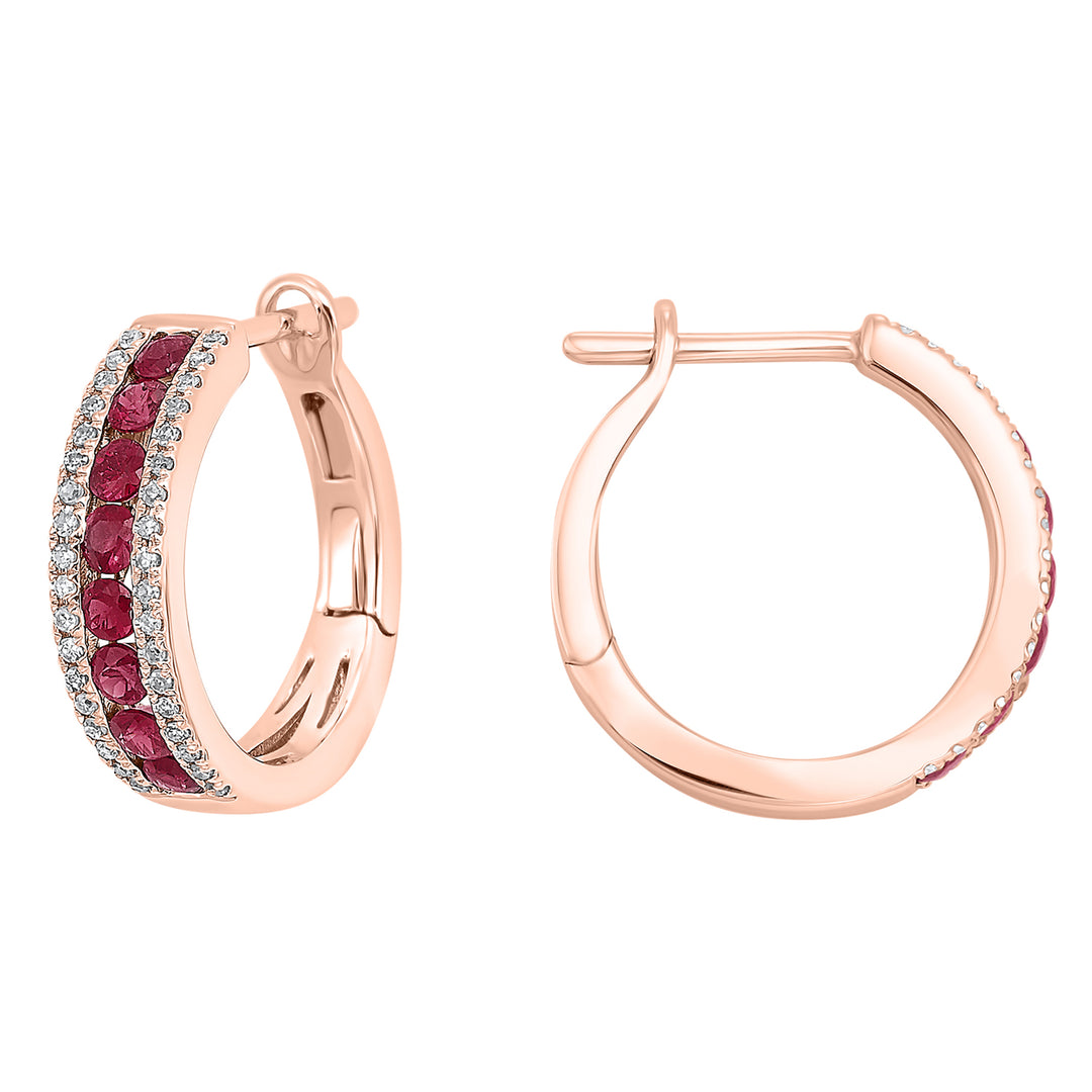 14Kt Rose Gold Diamond 1/6Ctw & Ruby 5/8Ctw Earring