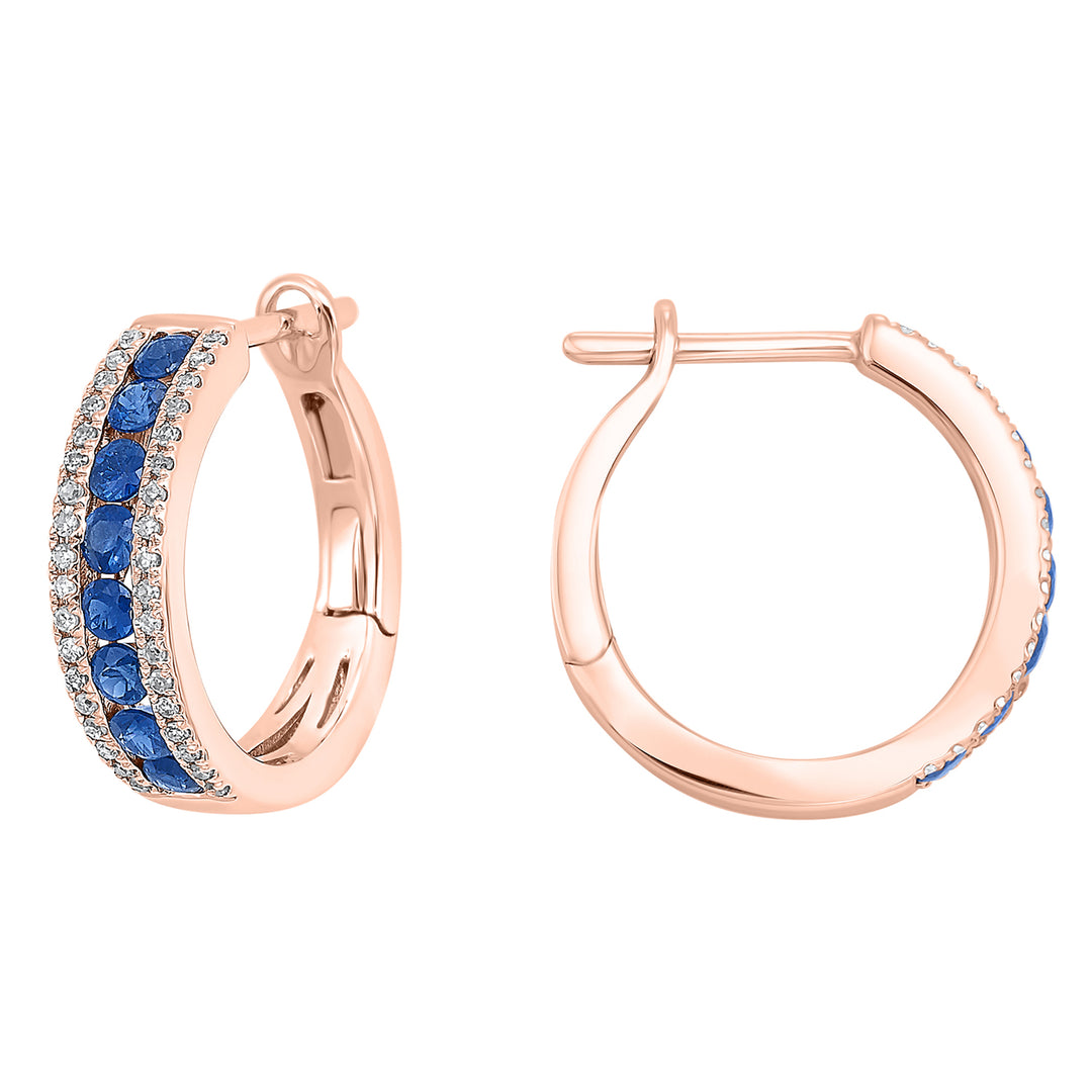 14Kt Rose Gold Diamond 1/5Ctw & Sapphire 7/8Ctw Earring