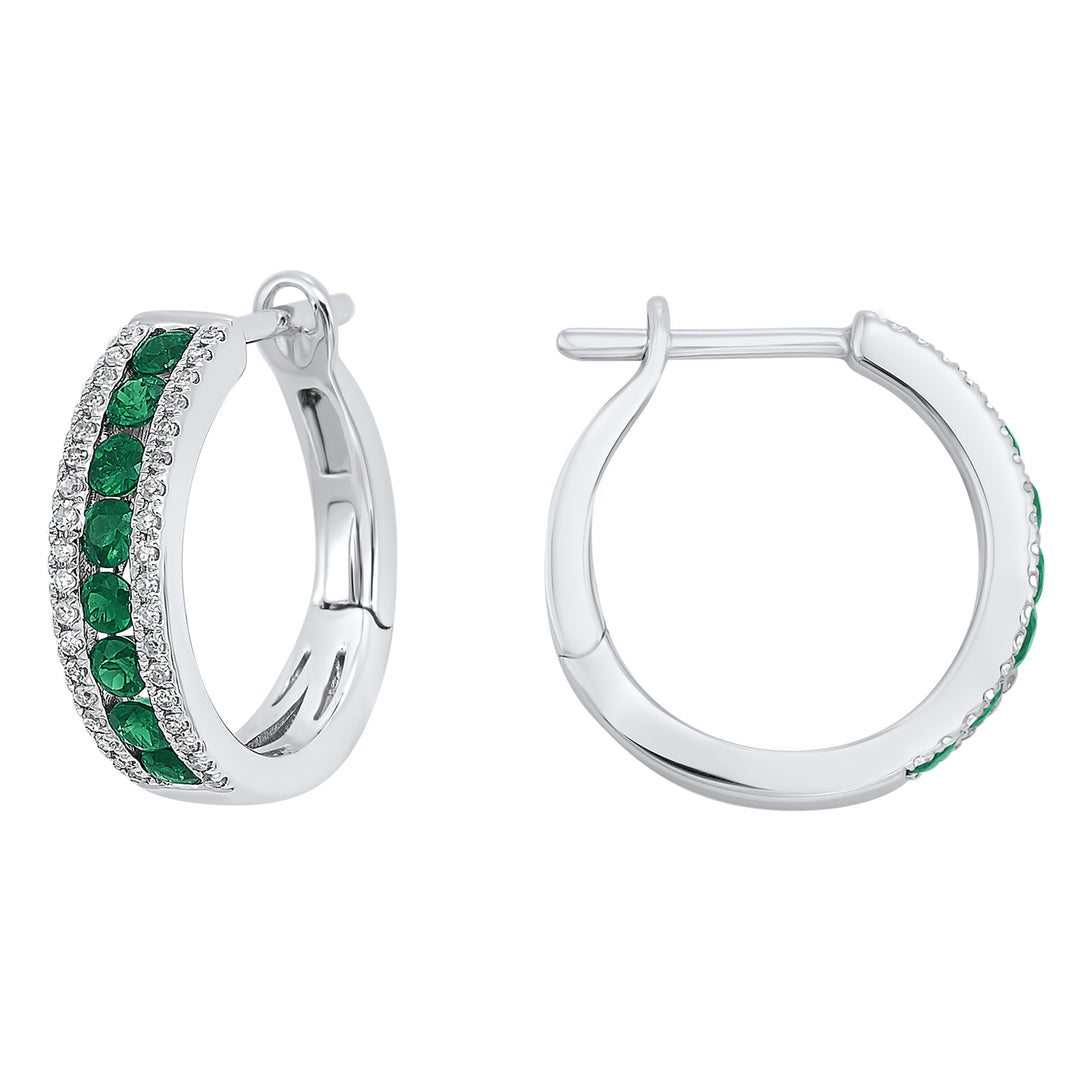 14Kt White Gold Diamond 1/5Ctw & Emerald 5/8Ctw Earring