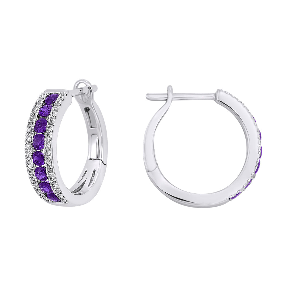14Kt White Gold Diamond 1/5Ctw & Amethyst 7/8Ctw Earring