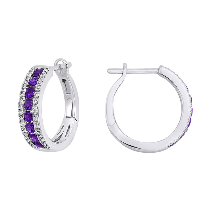 14Kt White Gold Diamond 1/5Ctw & Amethyst 7/8Ctw Earring