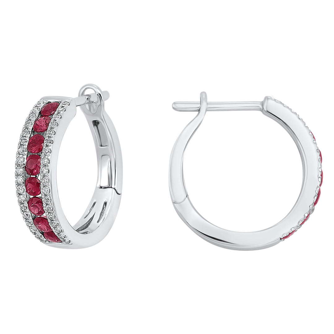 14Kt White Gold Diamond 1/6Ctw & Ruby 5/8Ctw Earring