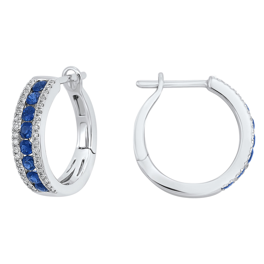 14Kt White Gold Diamond 1/5Ctw & Sapphire 7/8Ctw Earring