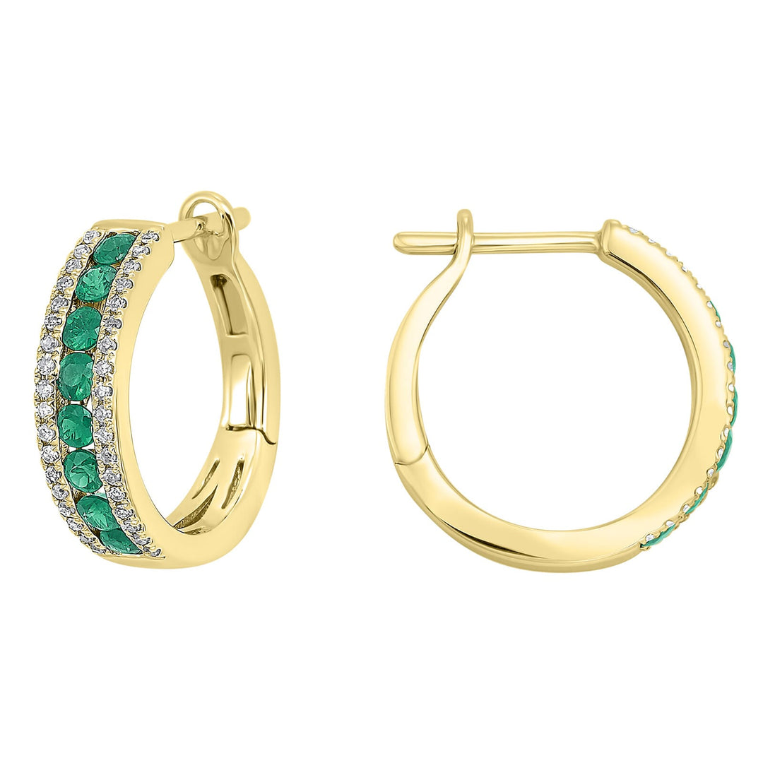 14Kt Yellow Gold Diamond 1/5Ctw & Emerald 5/8Ctw Earring