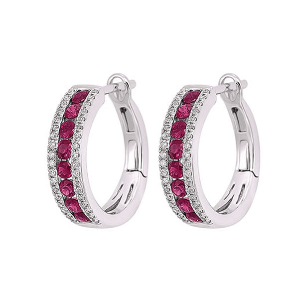 14Kt White Gold Diamond 1/5Ctw & Ruby 5/8Ctw Earring