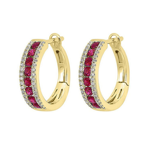 14Kt Yellow Gold Diamond 1/5Ctw & Ruby 5/8Ctw Earring
