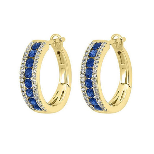 14Kt Yellow Gold Diamond 1/5Ctw & Sapphire 5/8Ctw Earring