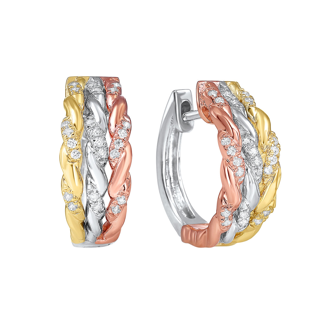 10Kt Tricolor Diamond 1/7Ctw Earring