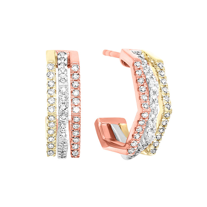 14Kt Tricolor Diamond 1/2Ctw Earring