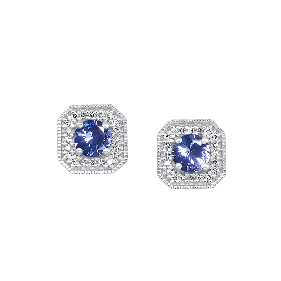 10Kt White Gold Diamond 1/10Ctw & Syn Alexandrite 3/8Ctw Earring
