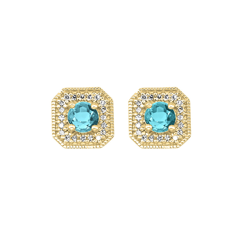 10Kt Yellow Gold Diamond 1/10Ctw & Aquamarine 1/2Ctw Earring