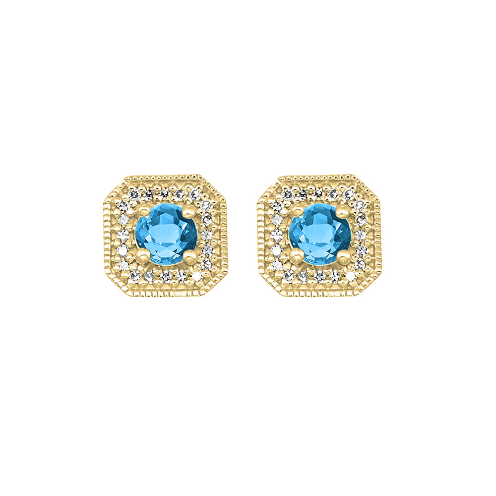 10Kt Yellow Gold Diamond 1/12Ctw & Blue Topaz 5/8Ctw Earring