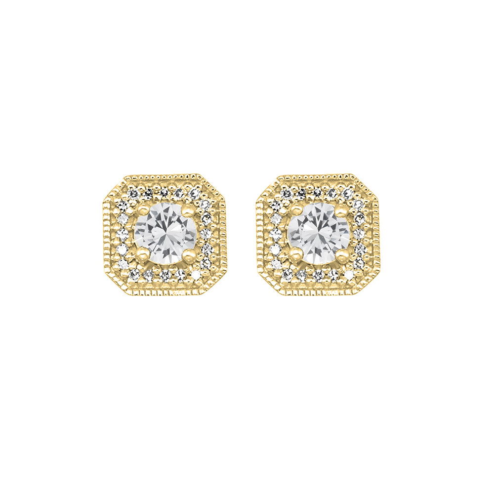10Kt Yellow Gold Diamond 1/10Ctw & White Topaz 3/4Ctw Earring