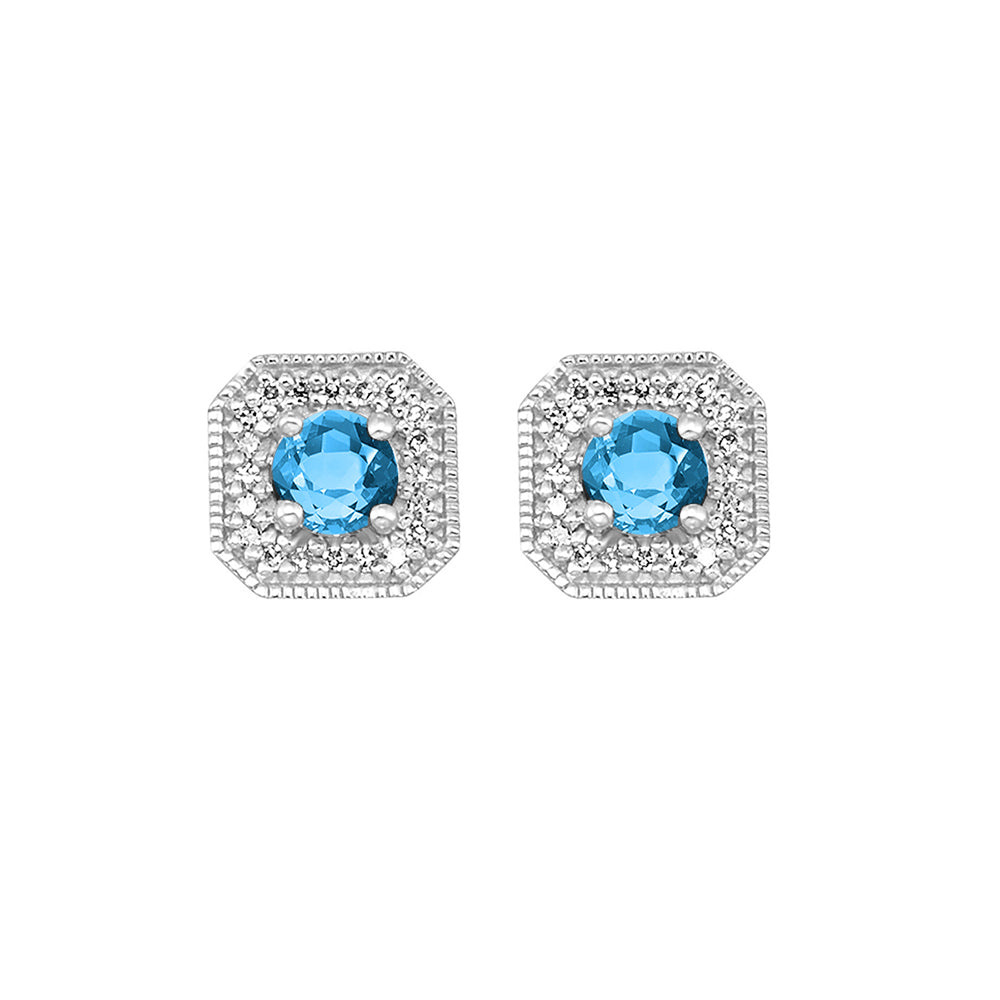 14Kt White Gold Diamond 1/12Ctw & Blue Topaz 5/8Ctw Earring