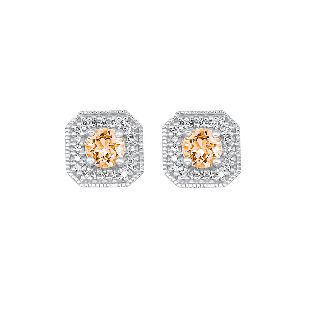 14Kt White Gold Diamond 1/10Ctw & Citrine 3/4Ctw Earring