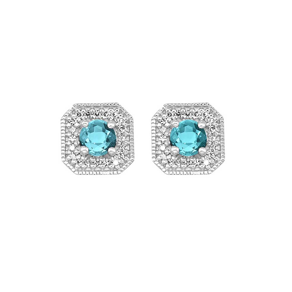 10Kt White Gold Diamond 1/10Ctw & Aquamarine 1/2Ctw Earring