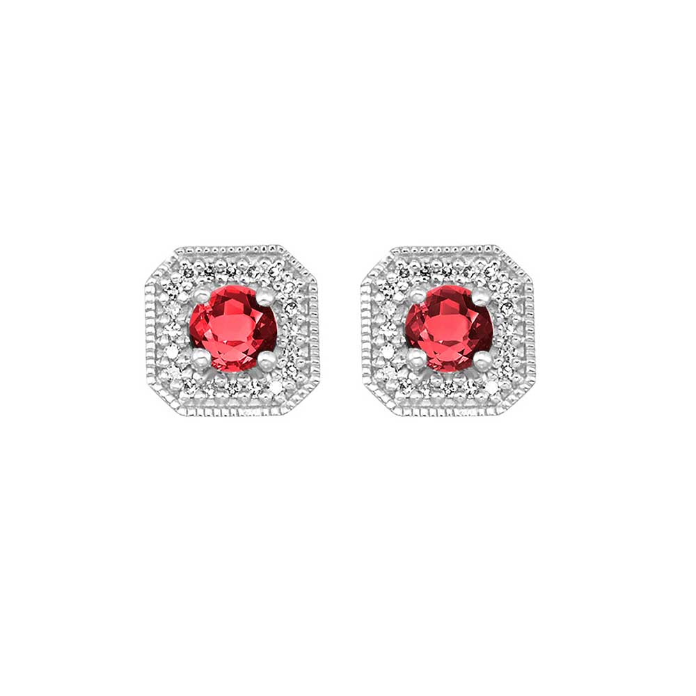 10Kt White Gold Diamond 1/10Ctw & Garnet 5/8Ctw Earring