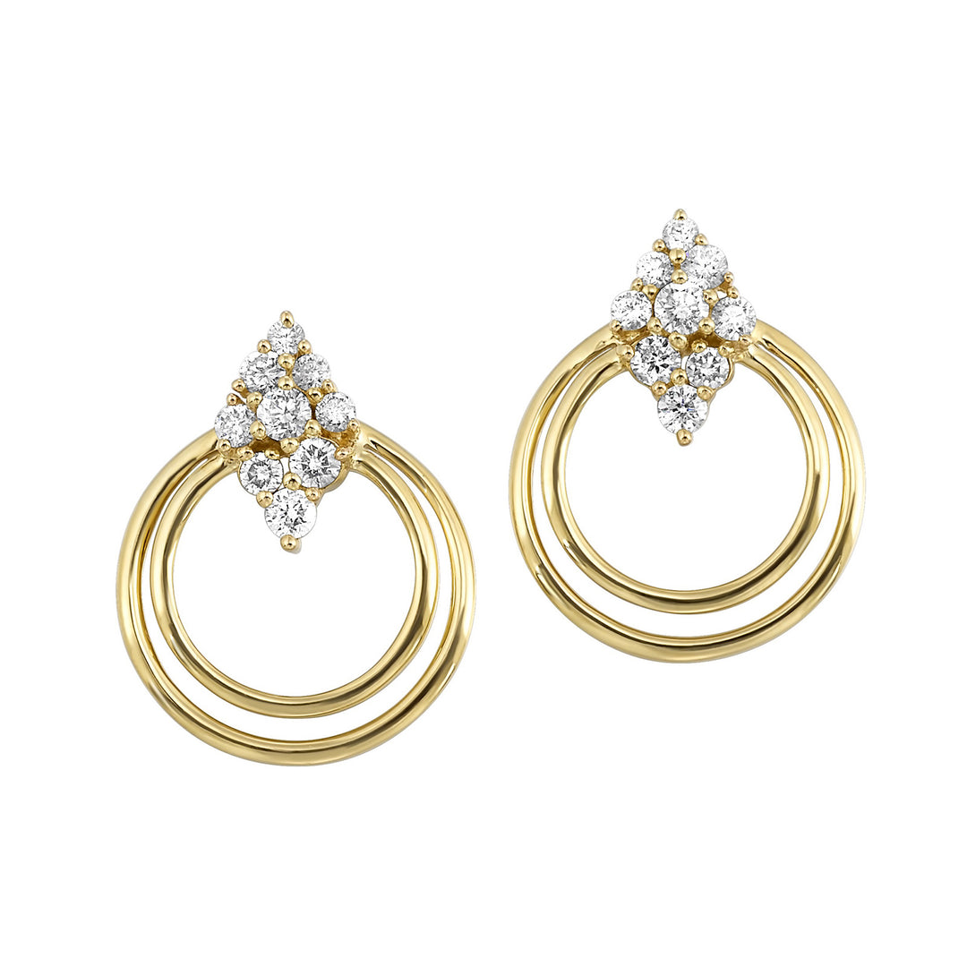 14KY diamond earrings, 1/2CTW-modern gold circle drops paired with a pave diamond cluster.