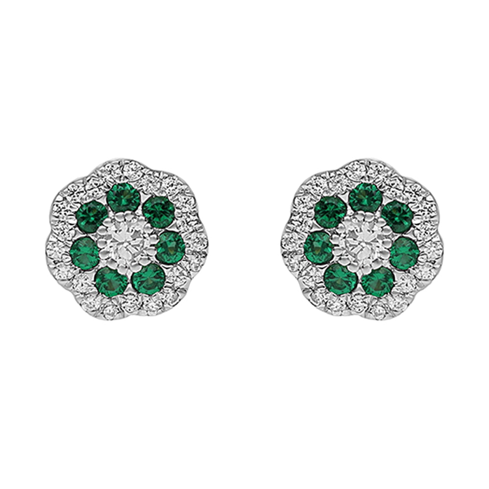 10Kt White Gold Diamond 1/4Ctw & Emerald 3/8Ctw Earring