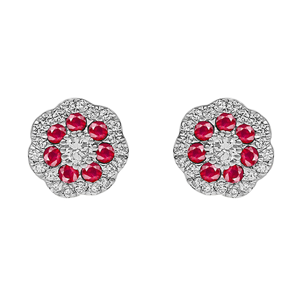 10Kt White Gold Diamond 1/4Ctw & Ruby 3/8Ctw Earring