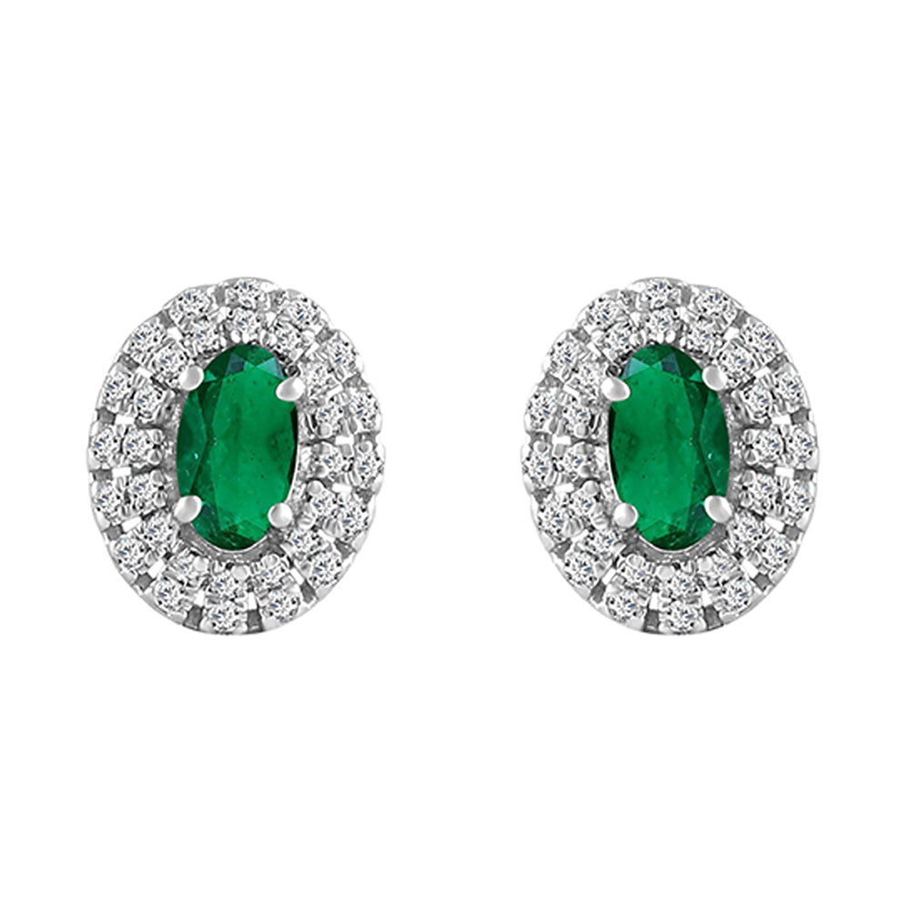 10Kt White Gold Diamond 1/7Ctw & Emerald 3/4Ctw Earring