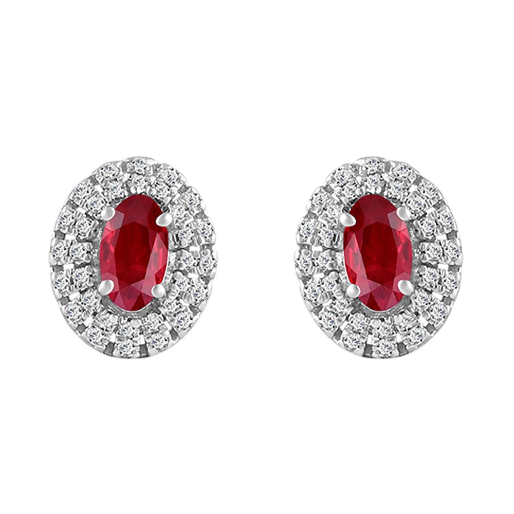 10Kt White Gold Diamond 1/7Ctw & Ruby 3/4Ctw Earring