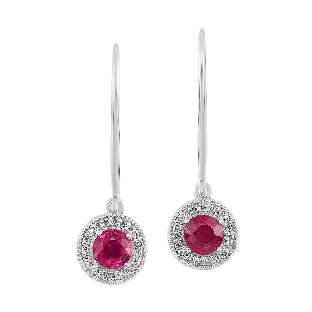 Silver Diamond 1/10Ctw & Ruby 1/2Ctw Earring