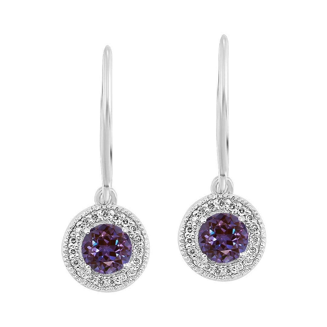 Silver Diamond 1/10Ctw & Syn Alexandrite 1/2Ctw Earring