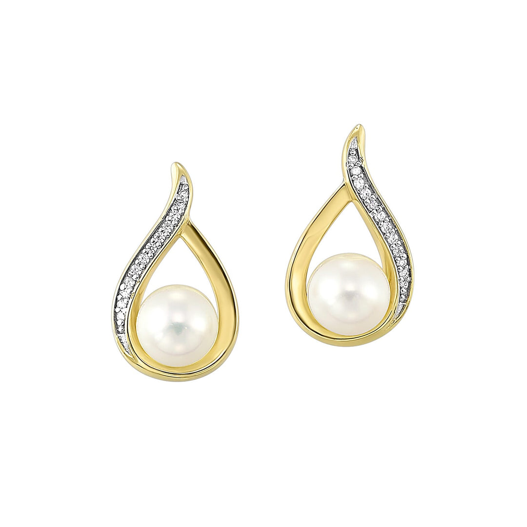 14Kt Yellow Gold Diamond 1/25Ctw & Pearl Earring