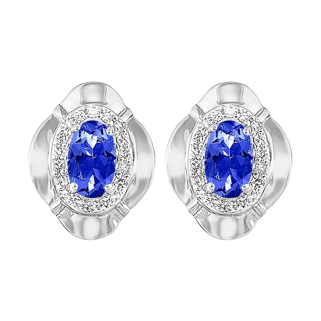 10Kt White Gold Diamond 1/10Ctw & Sapphire 5/8Ctw Earring