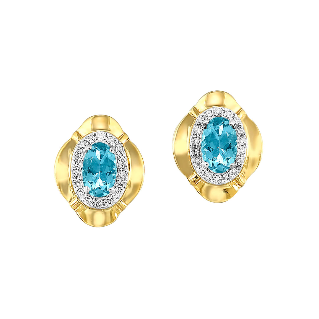 10Kt Yellow Gold Diamond 1/10Ctw & Blue Topaz 1/2Ctw Earring