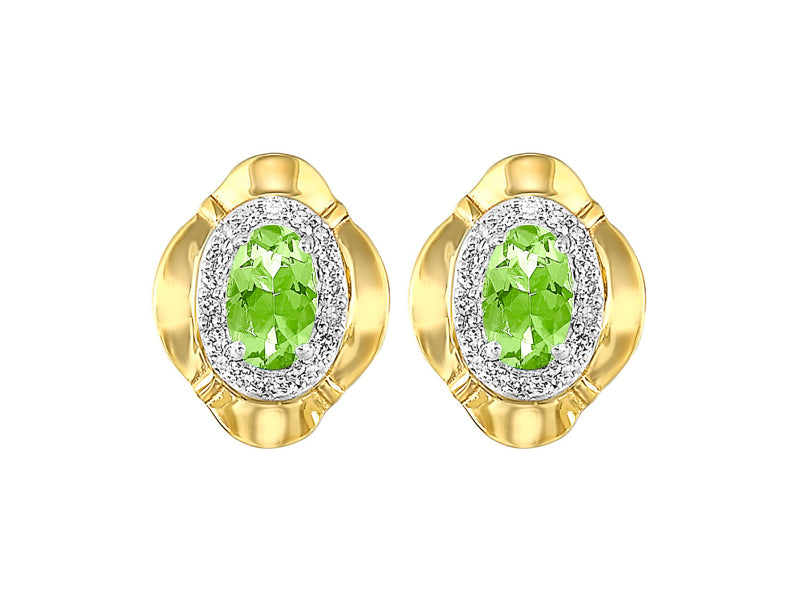 10Kt Yellow Gold Diamond 1/10Ctw & Peridot 1/2Ctw Earring