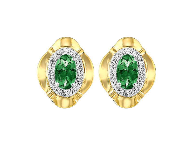 10Kt Yellow Gold Diamond 1/10Ctw & Emerald 3/8Ctw Earring