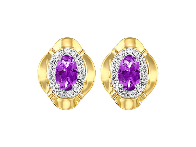10Kt Yellow Gold Diamond 1/10Ctw & Amethyst 3/8Ctw Earring