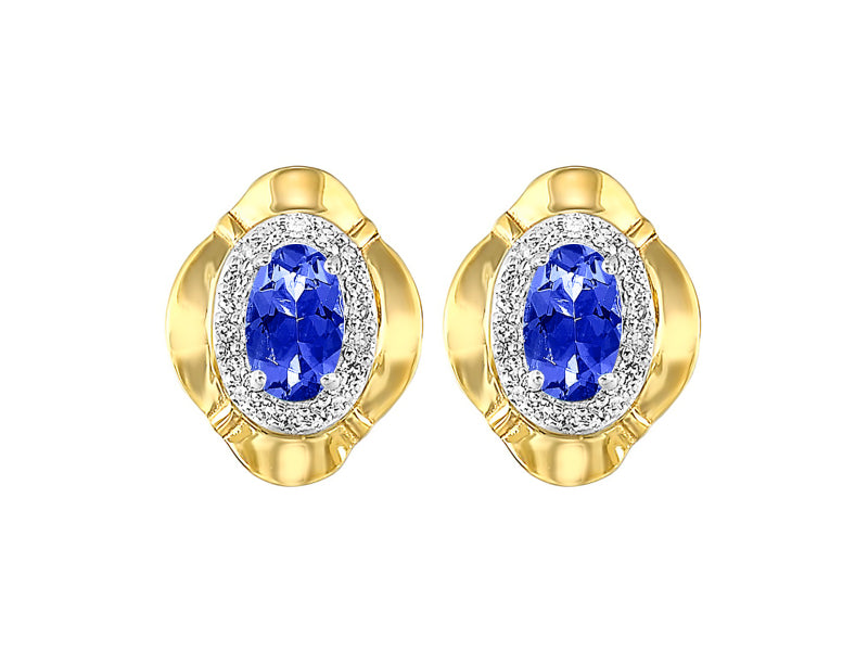 10Kt Yellow Gold Diamond 1/10Ctw & Sapphire 5/8Ctw Earring