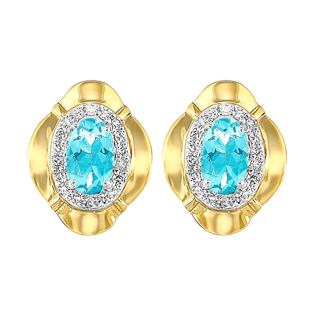 10Kt Yellow Gold Diamond 1/10Ctw & Aquamarine 3/8Ctw Earring