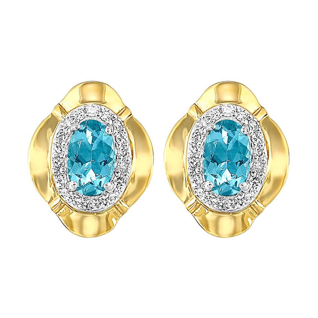 10Kt Yellow Gold Diamond 1/10Ctw & Blue Topaz 1/2Ctw Earring