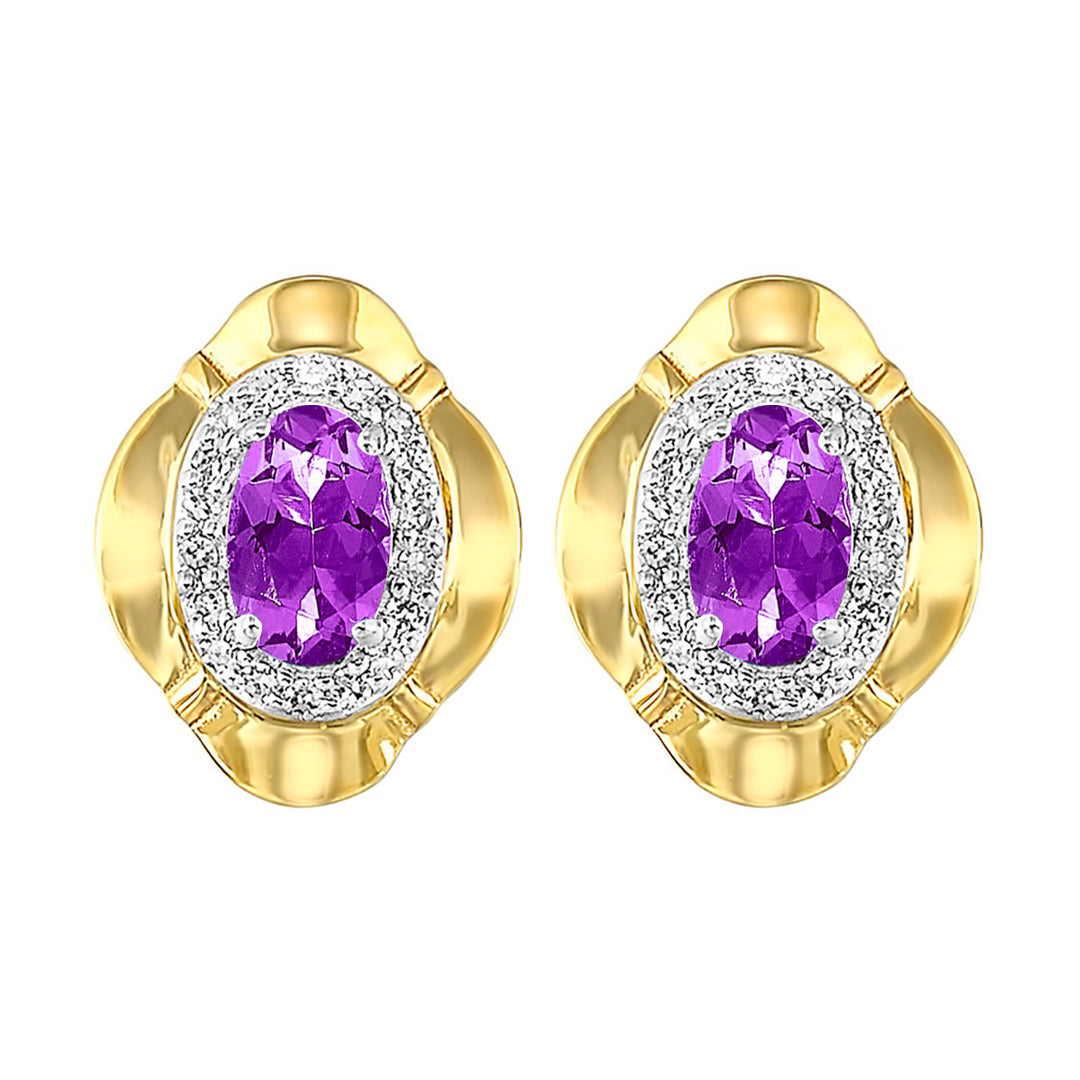10Kt Yellow Gold Diamond 1/10Ctw & Amethyst 3/8Ctw Earring