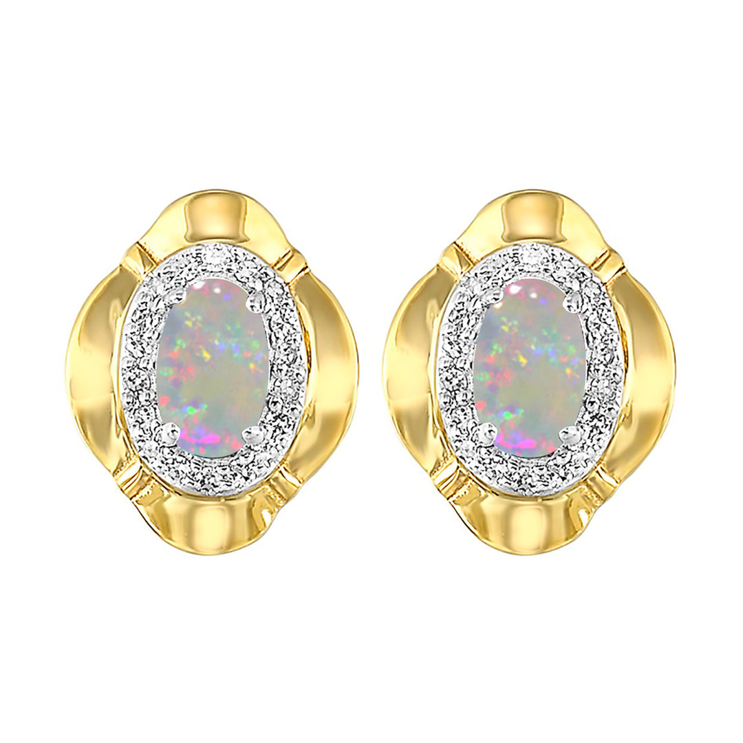 10Kt Yellow Gold Diamond 1/10Ctw & Opal 5/8Ctw Earring