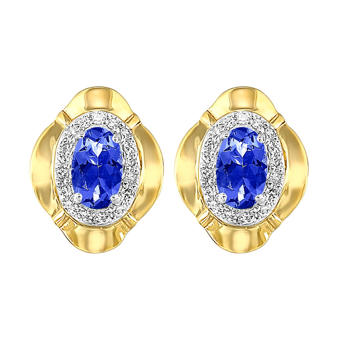 10Kt Yellow Gold Diamond 1/10Ctw & Sapphire 5/8Ctw Earring
