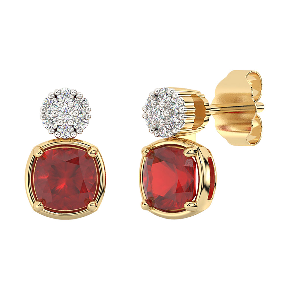 10Kt Yellow Gold Diamond 1/10Ctw & Garnet 1 5/8Ctw Earring