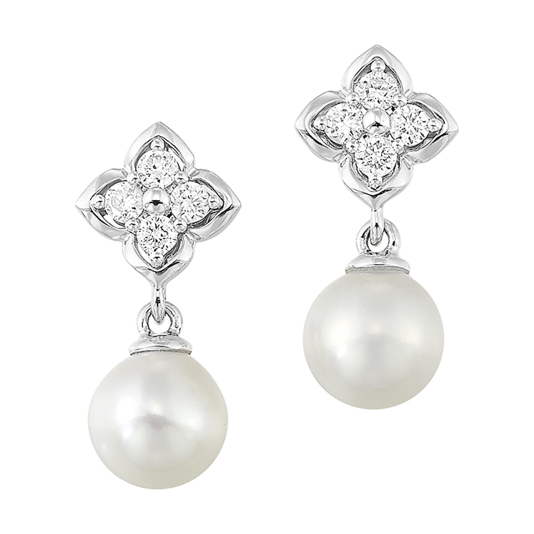 14Kt White Gold Diamond 1/5Ctw & Pearl Earring
