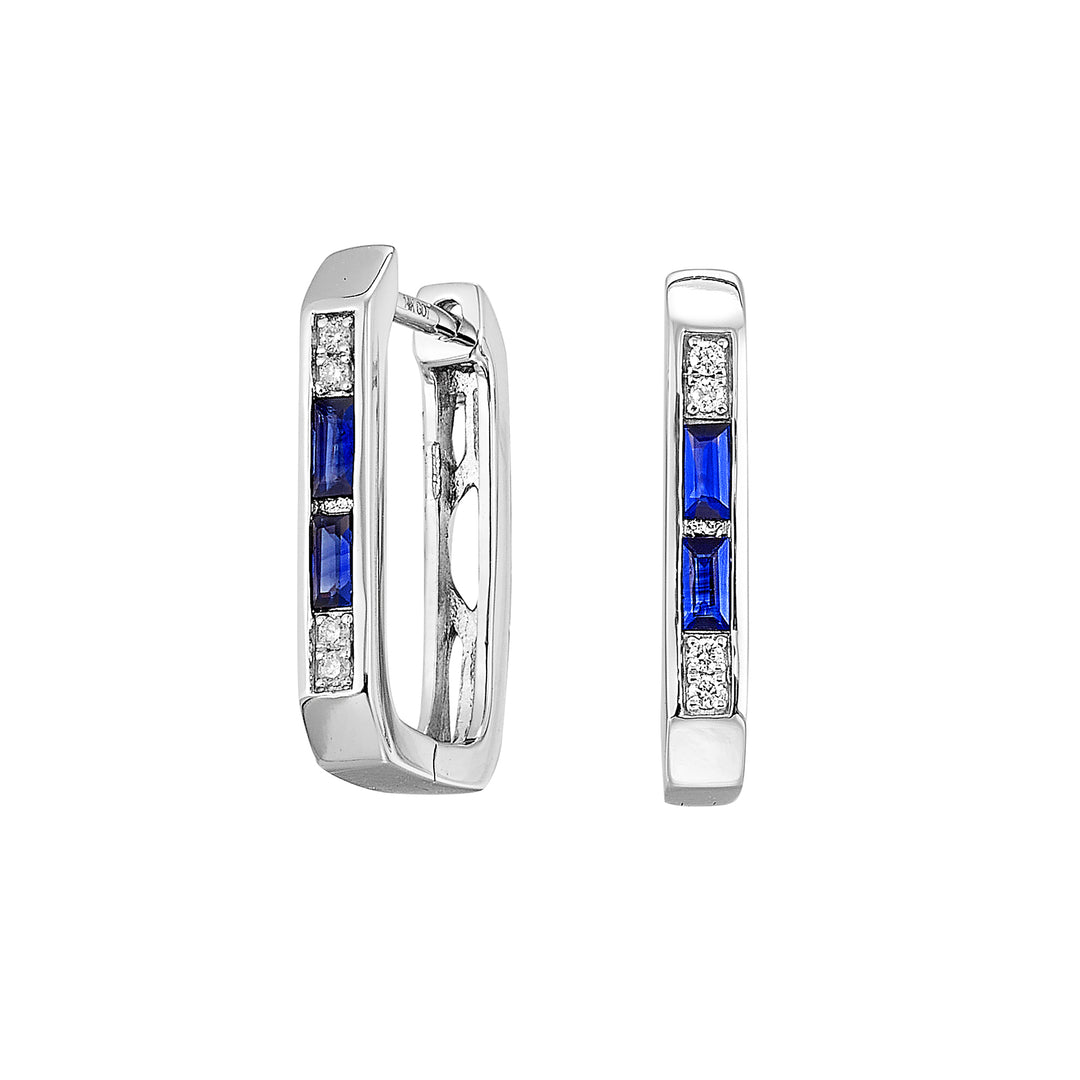 14Kt White Gold Diamond 1/25Ctw & Sapphire 1/5Ctw Earring